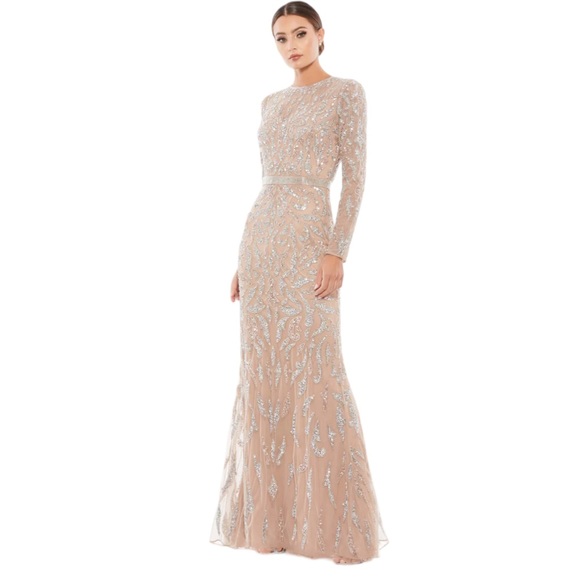 Mac Duggal Beaded Long Sleeve evening gown 5124 Mocha size 14 - Picture 11 of 11